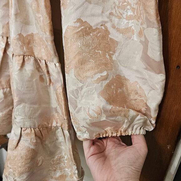 NWT Aura by Red Dress Shiny Cream/Pink Fit & Flare Tiered Mini Dress Size S - Picture 6 of 9